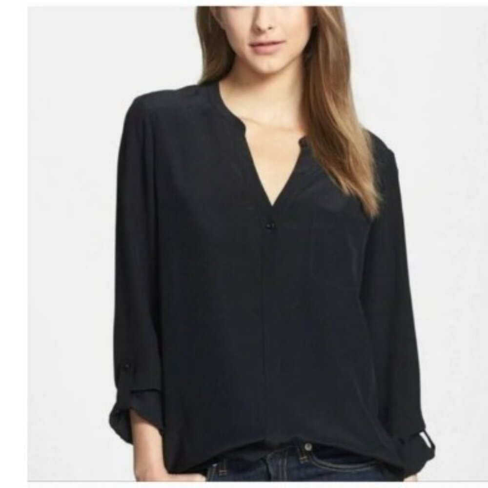 🌻 Nordstrom Trouve Silk Women's Off-White V-Neck 100% Long Sleeve Button Down - Picture 3 of 12